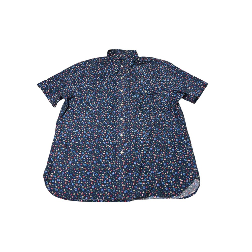 Ralph Lauren Mens XL Short Sleeve Floral Button Down Shirt Navy Blue Cotton